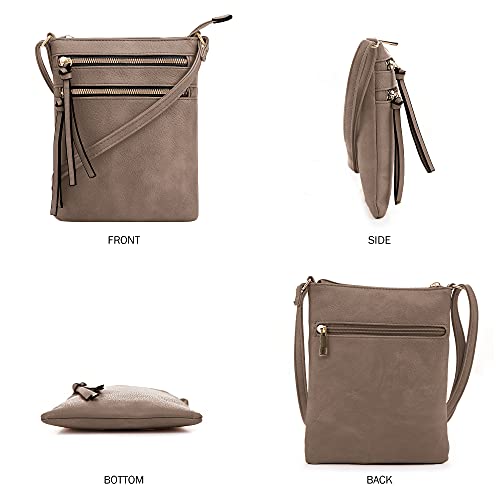 DELUXITY Crossbody Purse Bag Shoulder Bag Multi Pocket Zipper Purse - color: Dark Taupe