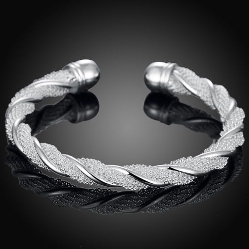 925 Sterling Silver Bracelets Open Adjustable Bangle Bracelet Teardrop Water Drop Cuff Bangles for Women - color: Pattern 9