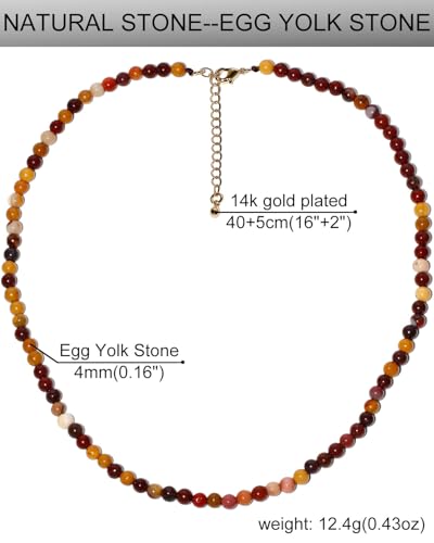 Simple Choker Necklace for Women Real Stone and Crystals Necklaces 4mm Beaded Choker Jewelry Meditation Gift for Women (16"+2") - style: Egg Yolk Stone