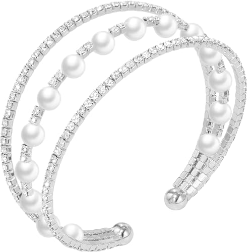 Suyi Rhinestone Bracelet Multilayer Gold Cuff Bracelet for Women Crystal Braidal Bracelets - color: Silver 7