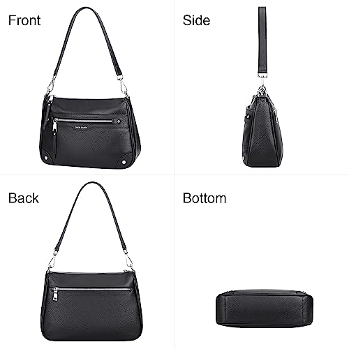 Over Earth Soft Genuine Leather Crossbody Bags for Women Medium Shoulder Purses Hobo Handbags with Multi Pockets - color: 01-black