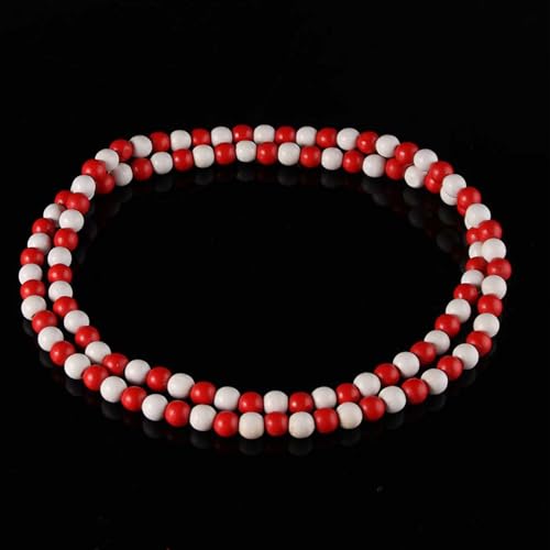 Punk Cool Colorful 8mm Wood Beads Chunky Strand Chunky Necklace Natural Wooden Chain Unisex Hip Hop Handmade African Statement Retro Bohemian Jewelry for Women Men - color: red white