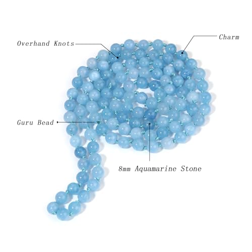 Beaded Necklace Hand Knotted for Woman - color: Aquamarine 1
