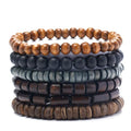 5pcs Wooden Bead Bracelet Set with Charm and Tassel for Men & Women - Stackable Boho Bracelets, Amber Color Scheme Adjustable Bracelet - color: Brown Gray