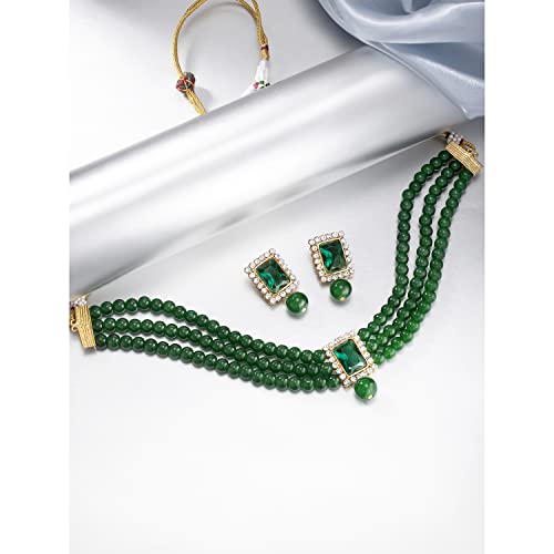 Aheli Ethnic Choker Necklace Earrings Wedding Bollywood Party Jewelry Set Gift for Women - color: Green 2