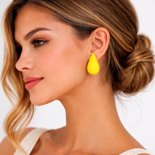 14K Gold Clip On Earrings Women,Teardrop Chunky Detachable Hoop Clip-On Earrings for Non Pierced Ears Hypoallergenic Lightweight Earring Clips - color: Yellow