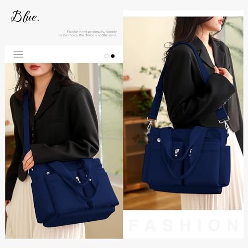 Tote Bag for Women Canvas Handbags for Woman Crossbody Bags with Multiple Pockets - color: Dark Blue