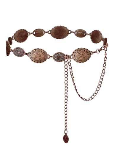 TOPACC Western Metal Concho Belt for Women Cowgirl Chain Belts for Dresses Jeans Country Concert Outfit - color: C Bronze, size: Fit Waist: 30-32 in