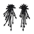 Native Beaded Tassel Earrings Boho,Fringe Drop Statement Seed Bead Tribal Dangle Earrings for Women - color: black