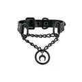 Black Gothic Chain Choker with O-ring and Moon Pendant, Punk Grunge Emo Leather Necklace For Women