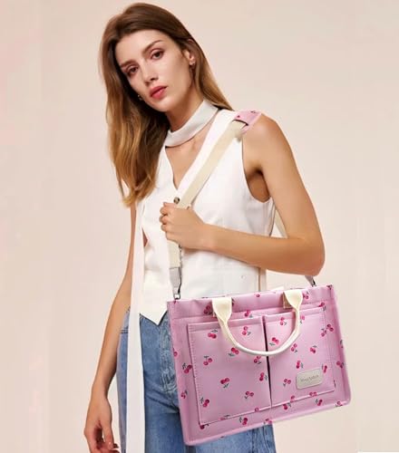 Large Canvas Tote Bag for Women Work Tote Bags with Pockets Laptop Crossbody Purses Everyday Bag Handbags for Travel - color: New Upgrade Plus Cherry Pink