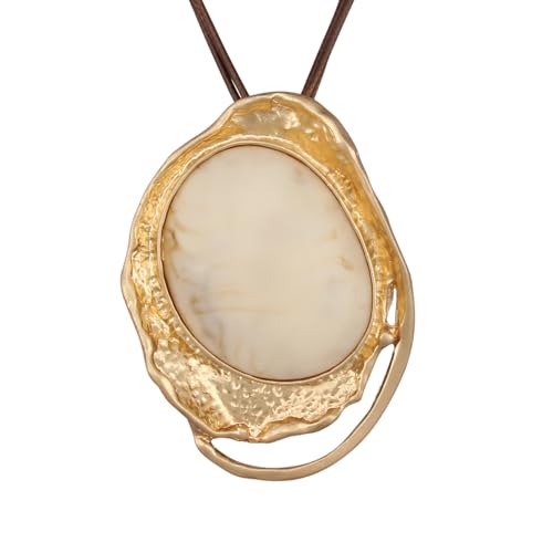 GelConnie Long Necklaces for Women Boho Large Pendant Necklace Casual Bohemian Brown Leather Choker Sweater Circle Statement Stone Necklace - style: Large Stone Pendant Necklace