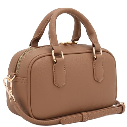 FashionPuzzle Mini PU Leather Satchel Purse Top Handle Crossbody Bag - color: Stone