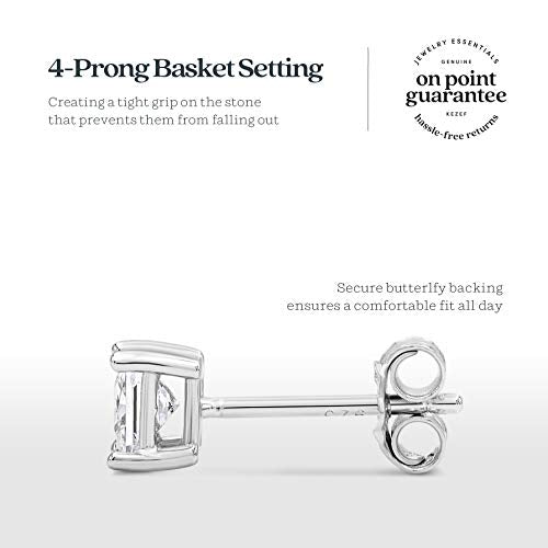 KEZEF Sterling Silver Stud Earrings for Women & Men - 4-Prong Setting Cubic Zirconia Earrings Studs - Premium CZ S925 Hypoallergenic - Available in 14K White and Yellow Gold, Rose Gold - 3mm to 9mm - color: 14K White Gold, size: 7mm - Noticeable