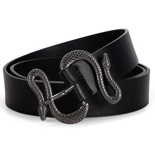 Women Leather Belt with Snake Buckle Fashion Women Belt for Jeans Pants Dresses - color: B-black, size: Fit Size 25"-30"