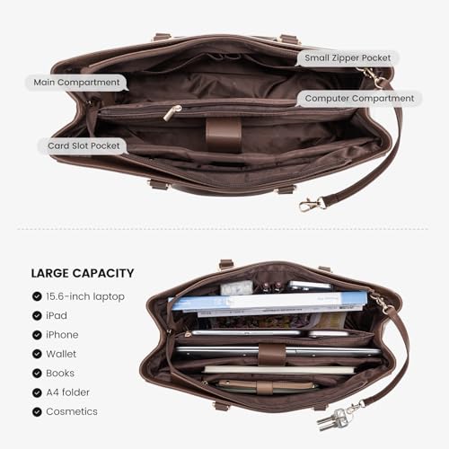 LOVEVOOK Laptop Tote Bag for Women, Office Work Bag Briefcase fit for 15.6 inch Laptop, Large Capacity Teacher Computer Bag Handbag Coffee/Beige - color: Coffee/Beige 15.6 Inch, size: 15.6 inch