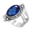 Handmade 925 Sterling Silver Plated Ring Natural Gemstone Carnelian, Rose Quartz, Tiger Eye, Crystal Oval Boho Jewelry For Women - color: Blue Sapphire Simulated