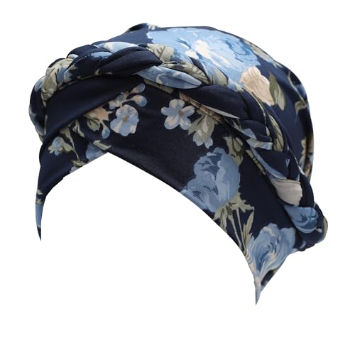 ZLYC Chemo Headwear for Women Pre Tied Turban Headwear Lightweight Beanie Hat - color: Braid Floral Navy