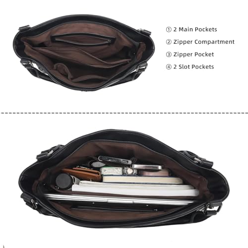 Shoulder Handbags for Women Large Soft Casual PU Leather Hobo Tote Purses - color: B-black