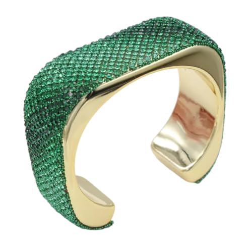 Women's Wide Cuff Bracelet Statement Jewelry with Sparkling Rhinestones, Open Adjustable Design for Party, Evening, Daily Wear - color: Green