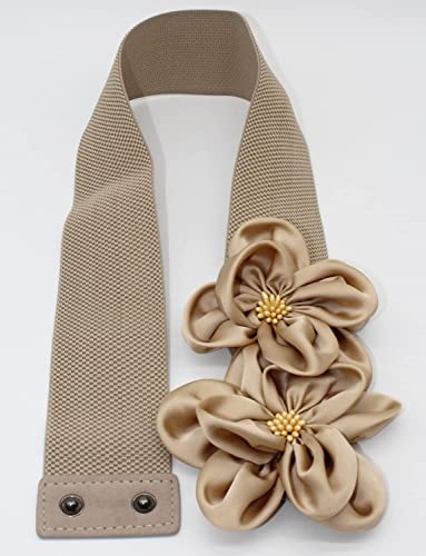 ALAIX Women's Wide Belt Stretchy Chunky Waist Belt Dress Belts Big Flower Cinch Belts Elastic Belts for Women - color: Apricot, size: Fits Waist (39~42 inches)
