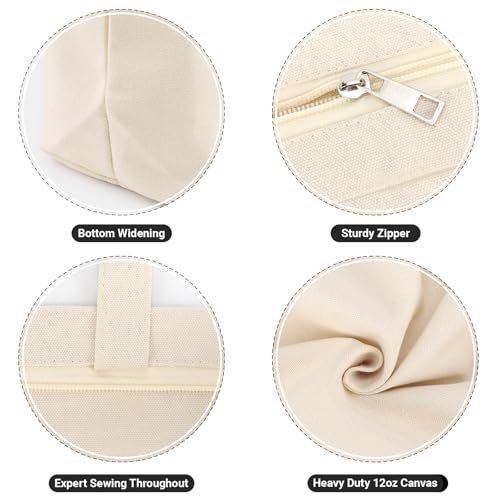 Segarty Canvas Tote Bag with Zipper, 24 Pack 16x13 Reusable Bags for Women, Blank Canvas Tote Aesthetic with Natural Cotton Cloth, Shoulder Strap, Bulk for DIY, Grocery, Beach, Travel，Gift - size: 16.5"x13.4"x3.9", style: Beige_24pcs