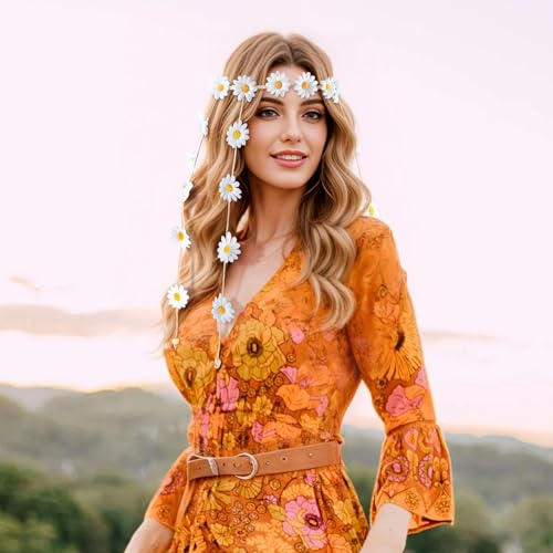 DOCILA Flower Headbands For Women Hippie Floral Hairband Boho Fairy Crown Wedding Parties Outfit Costume Hair Accessories - color: A-White