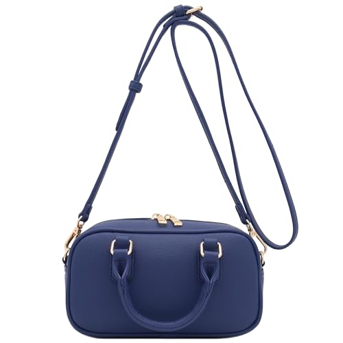 FashionPuzzle Mini PU Leather Satchel Purse Top Handle Crossbody Bag - color: Navy