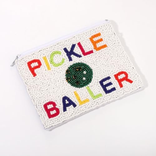 Pickleball Beaded Coin Purse Pouch Game Day Pickle Baller Zipper Wallet Pouch Small Cute Pickleball Sports Accessory Gift Idea for Pickleball Fans - style: Pickleball Bead Coin Purse