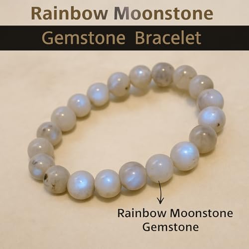 ANAYA AGATE Healing Crystal Bracelet for Women and Men – 8mm Round Beaded Bracelet for Men and Women – Unisex Stretchy Gemstone Bracelet for Healing and Protection - color: Moonstone