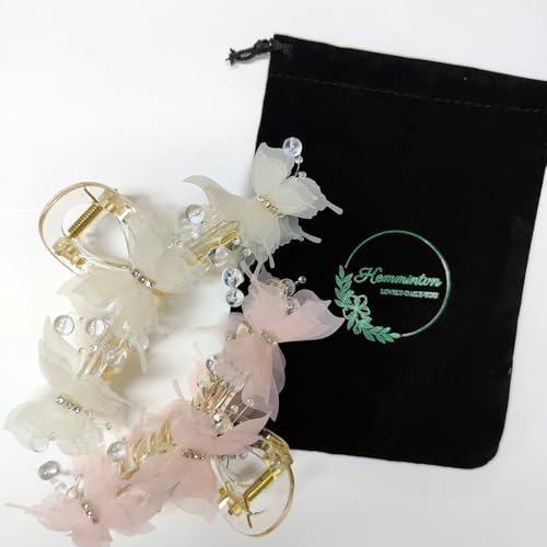 Set 2pcs Elegant Butterfly Hair Clips, Pearl Decorated Crab Claw Hairpins, White Wedding Hair Accessories, 4.92 x 2.55 inches