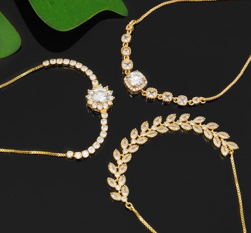Tennis Bracelet for Women Cubic Zirconia Bracelets Adjustable Slider Bracelets - color: Gold 02