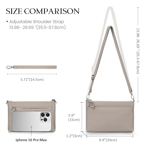 befen Genuine Leather Wristlet Clutch Wallet Purses with RFID Blocking, Small Crossbody Bags Shoulder Handbag for Women - color: Grey