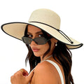 DRESHOW Beach Hats for Women Big Straw Wide Brim Summer Hat Floppy Foldable Roll up Cap Sun Hat UPF 50+ - color: Ab Beige 5.9" Brim