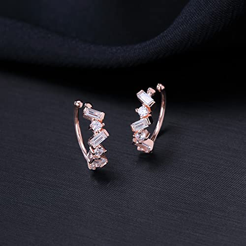 SLUYNZ 925 Sterling Silver CZ Cuff Earrings for Women Small Hoop Earrings No Piercing Cartilage Earrings - color: C-Rose Gold Plated