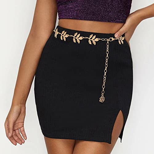 Metal Waist Chain Body Belly Belt Chains Jewelry Accessories for Women - color: Leaf Gold, size: S: 41.3 in