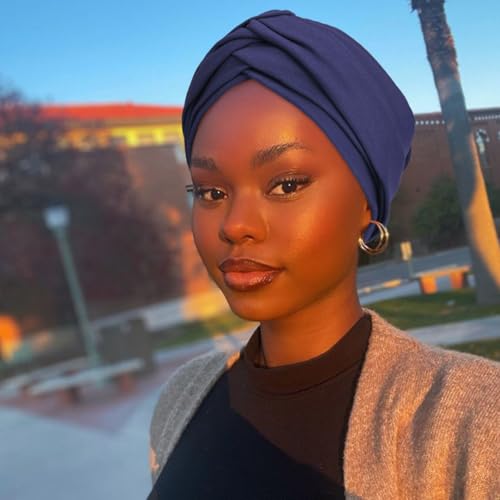 AQOKKA African Turban for Women Knotted Hair Wraps for Turban Head Scarf for Black Women Hair Cancer Chemo Headwear Cap - color: Twisted Braid: 1 Pack Navy