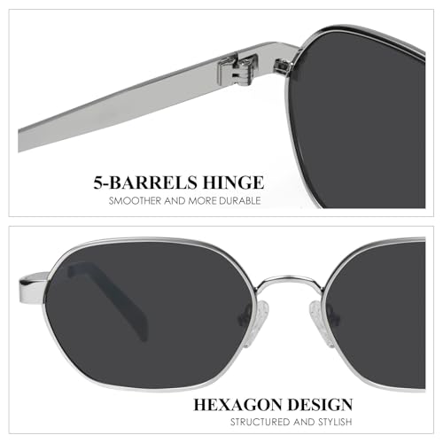 mosanana Trendy Retro Hexagon Sunglasses for Women Metal MS52593 - color: C6 Silver/Grey