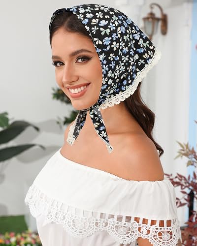 AWAYTR 3Pcs Hair Bandanas Head Kerchief for Women Girls Tie-Back Boho Hair Scarf Headband Bandana Triangle Head Scarf - color: Black / Pink / White
