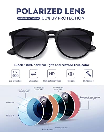 WOWSUN Retro Polarized Sunglasses Womens Trendy Round Classic Glasses - color: 3 Pack: Black+grey Lens Black Frame+brown Lens Leopard Frame