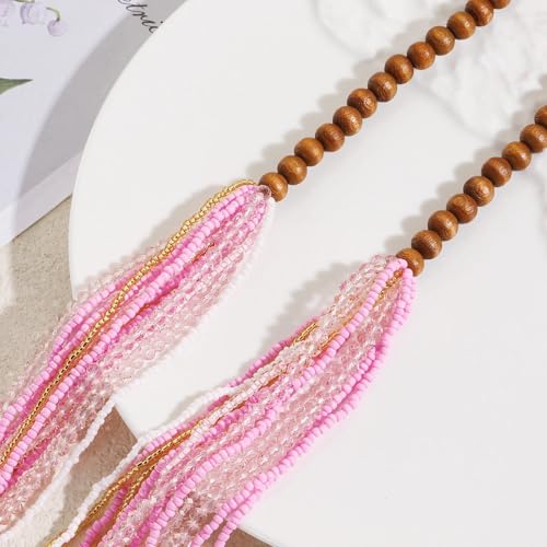 Coiris Chunky Statement Necklaces for Women Boho Multi Long Layered Strand Beaded Necklace for Women Handmade Crystal Beach Jewelry Gift - color: Pink