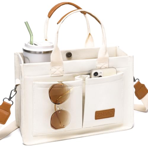 ZHMO Canvas Tote Bag for Women,Women's Bags Crossbody Bags Work Laptop Tote Bag Large Handbags Purse for Travel Nurse Teacher - color: Beige With Compartments