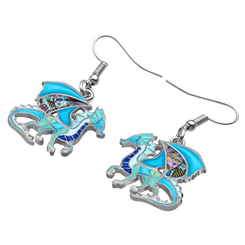 Enamel Alloy Dinosaur Fantasy Dragon Earrings Drop Dangle Unique Animal Jewelry For Women Dragons Gifts - color: Blue