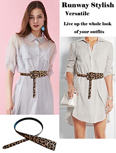 ALAIX Women's Leather Belt Dress Belt for Jeans Jumpsuit Coat Fashion Tie a Knot Genuine Leather Waist Belt - color: Leopard, size: Waist Size up to 34 inches