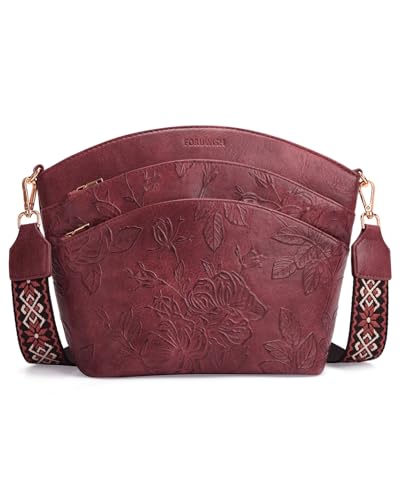 Crossbody Bags For Women, Vegan Leather Crossbody Purses with Boho Strap, Daily Travel Shoulder Handbag - color: Red