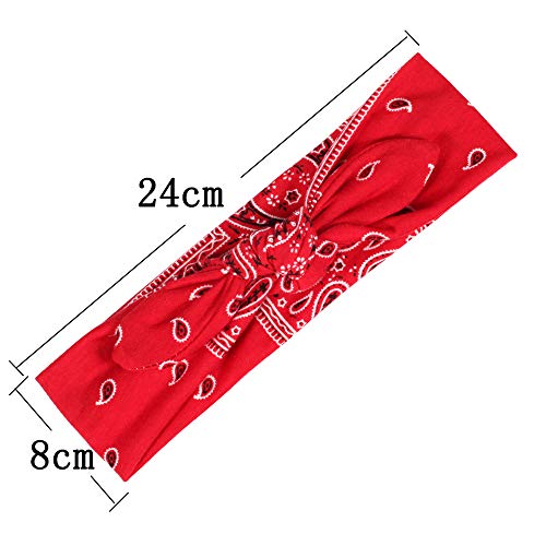 6 Pack Elastic Women Bandana Headbands boho Rabbit Ear Headwrap Bow Headbands Bandana hair bandanas for women (6 Colors Flower Printed Hairband) - color: 6 Colors Flower Printed Hairband