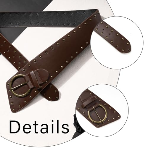 MILAKOO Vintage Punk Leather Waist Belt for Women 80s Goth Costume Cinch Belts Ladies Western Belt for Jean - color: C2: Brown