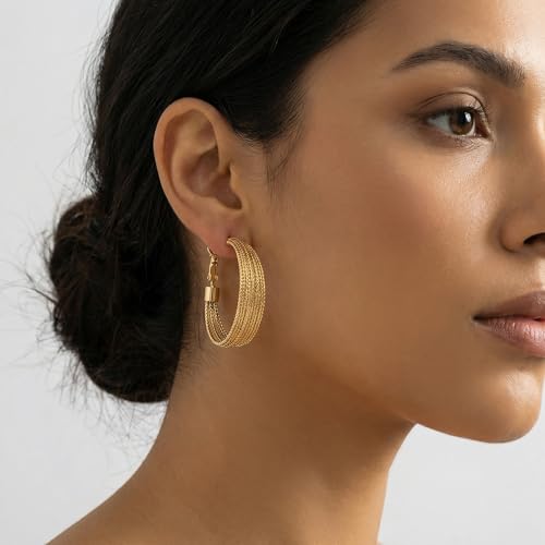 4 Pair Small Gold Hoop Earrings for Women Sensitive Ears - Hypoallergenic 14k Real Gold Plated Hoops Zirconia Cartilage Huggie Earrings Set Helix Piercing Earring Gold Jewelry for Women Gift - color: 1951 Hoop Gold