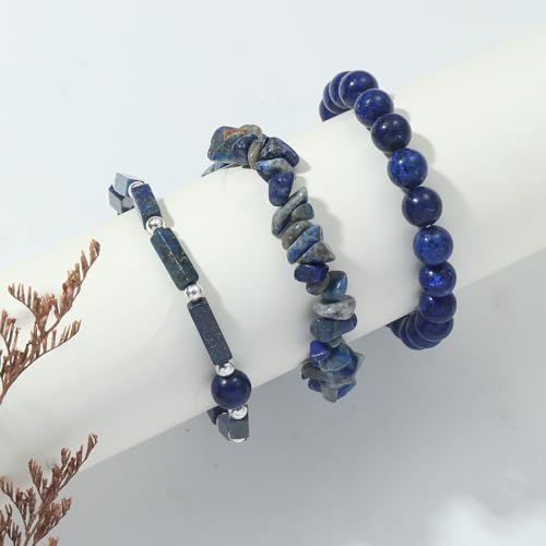 3Pcs Natural Stone Bracelets for Women 8mm Crystal Beaded Bracelets Handmade Stretch Bracelet Healing Crystal Jewelry for Women - style: Lapis Lazuli