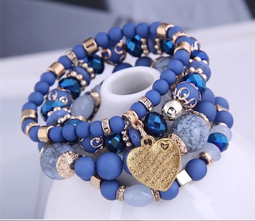 Women Beaded Bracelet Set | Colorful Boho Stackable Trendy Design with Crystal Accents Multilayer Bangle Bracelet | Fashion Stretch Braclets Jewelry for Women - color: Blue